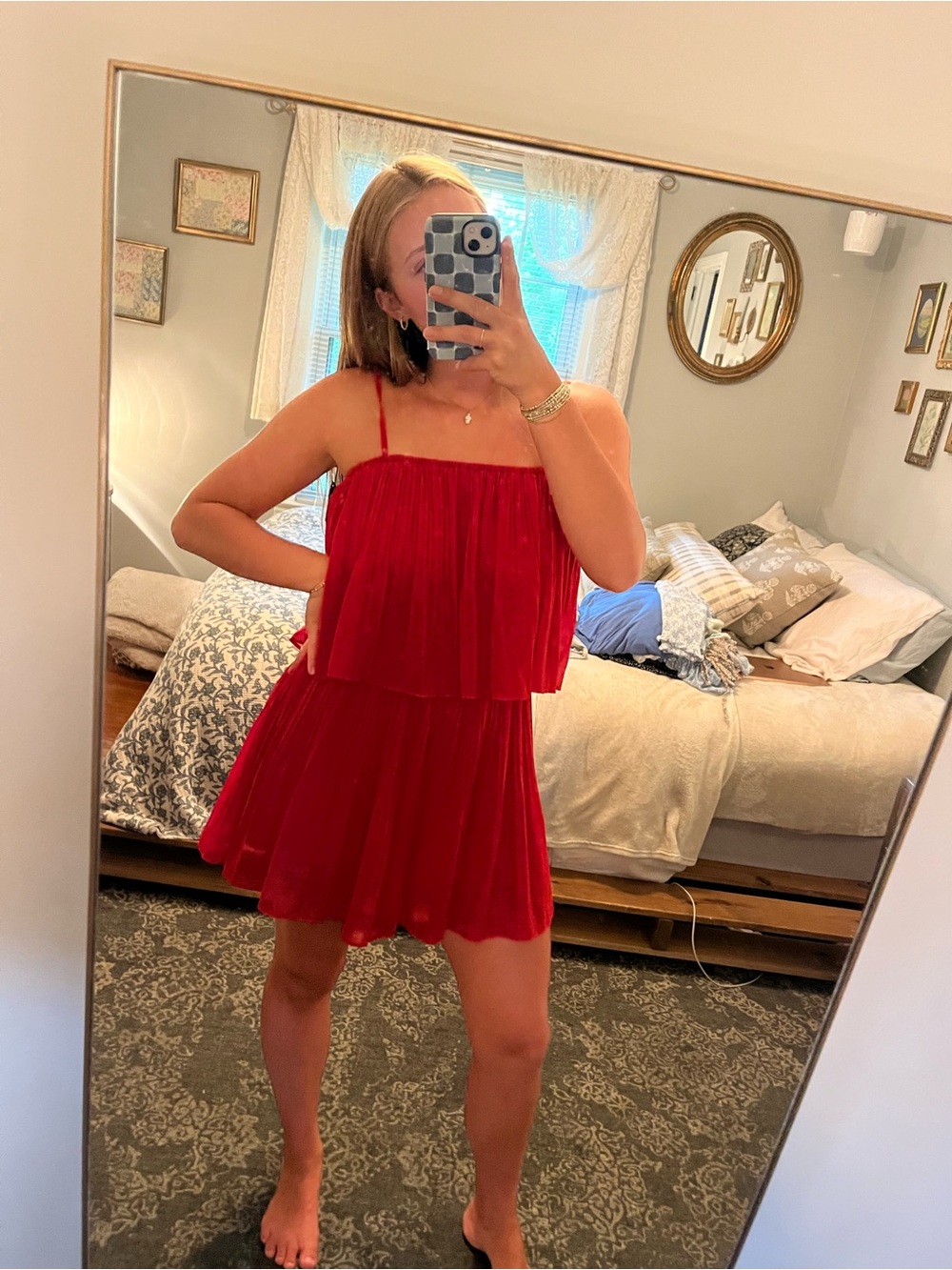 Exlura Red Pleated Detail Dress romper